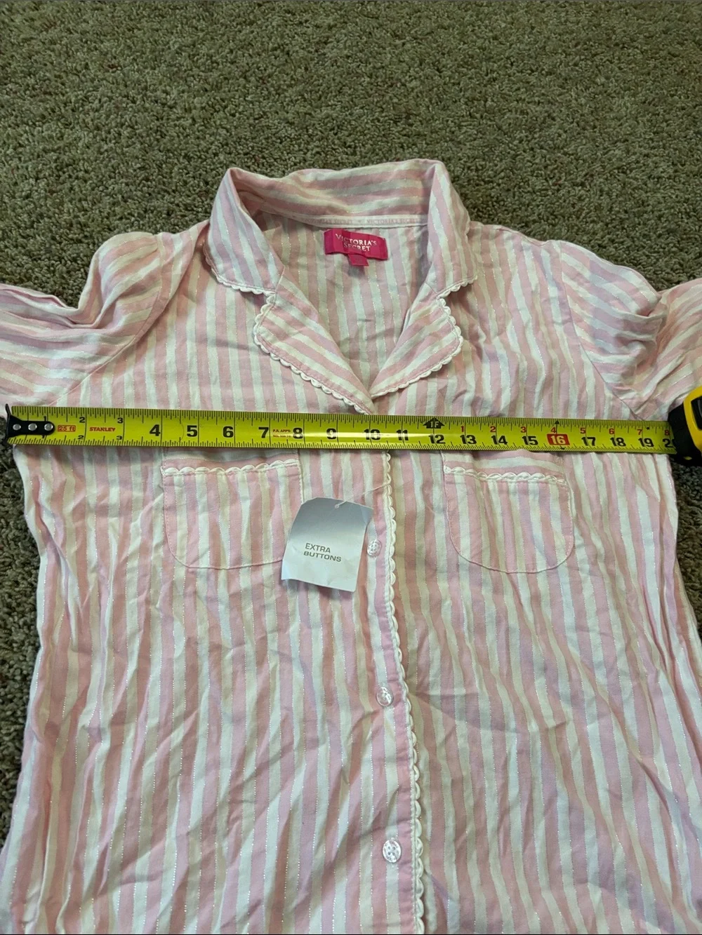 Victoria's Secret Pink White Striped Cotton Shimmer Pajama Set 2 PC Medium